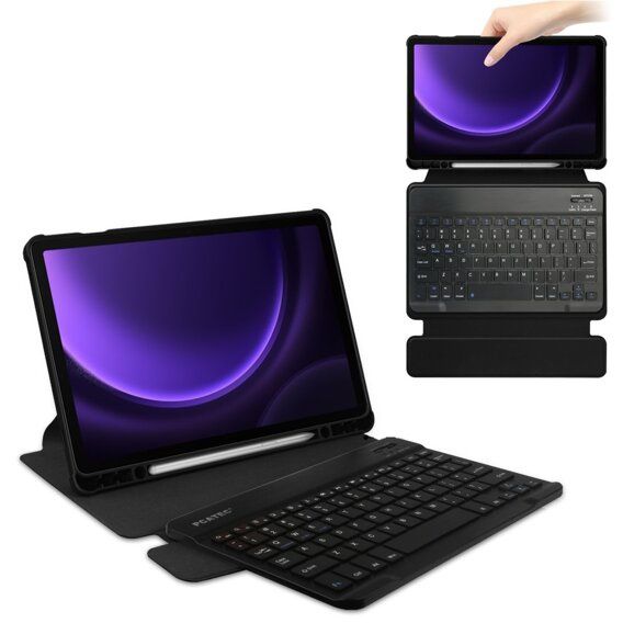Carcasă + tastatură Samsung Galaxy Tab S9 FE, Rotary 360° Leather, neg