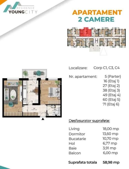 Oferta Promotionala, Ap 2 Camere, 59mp, Decomandat,M2 la 5 min,Parcare