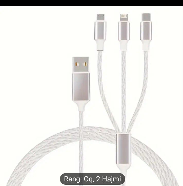 OLISHEN 3-in-1 USB kabeli, 12W zaryadlovchi, 1.2m/2m, iPhone Type C