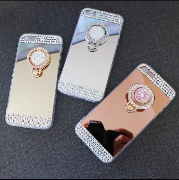 Husa tip oglinda cu pietricele + inel pt. iPhone SE 2020, 6, 6s, 7, 8