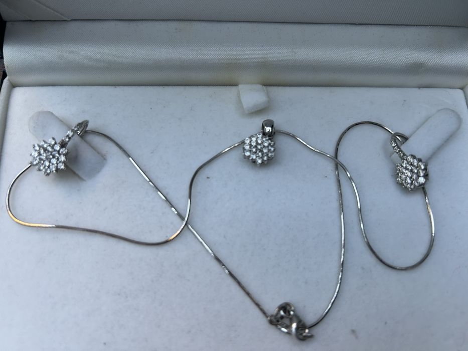 Cercei, lantisor, pandantiv aur alb 18k, zirconiu, Cellini