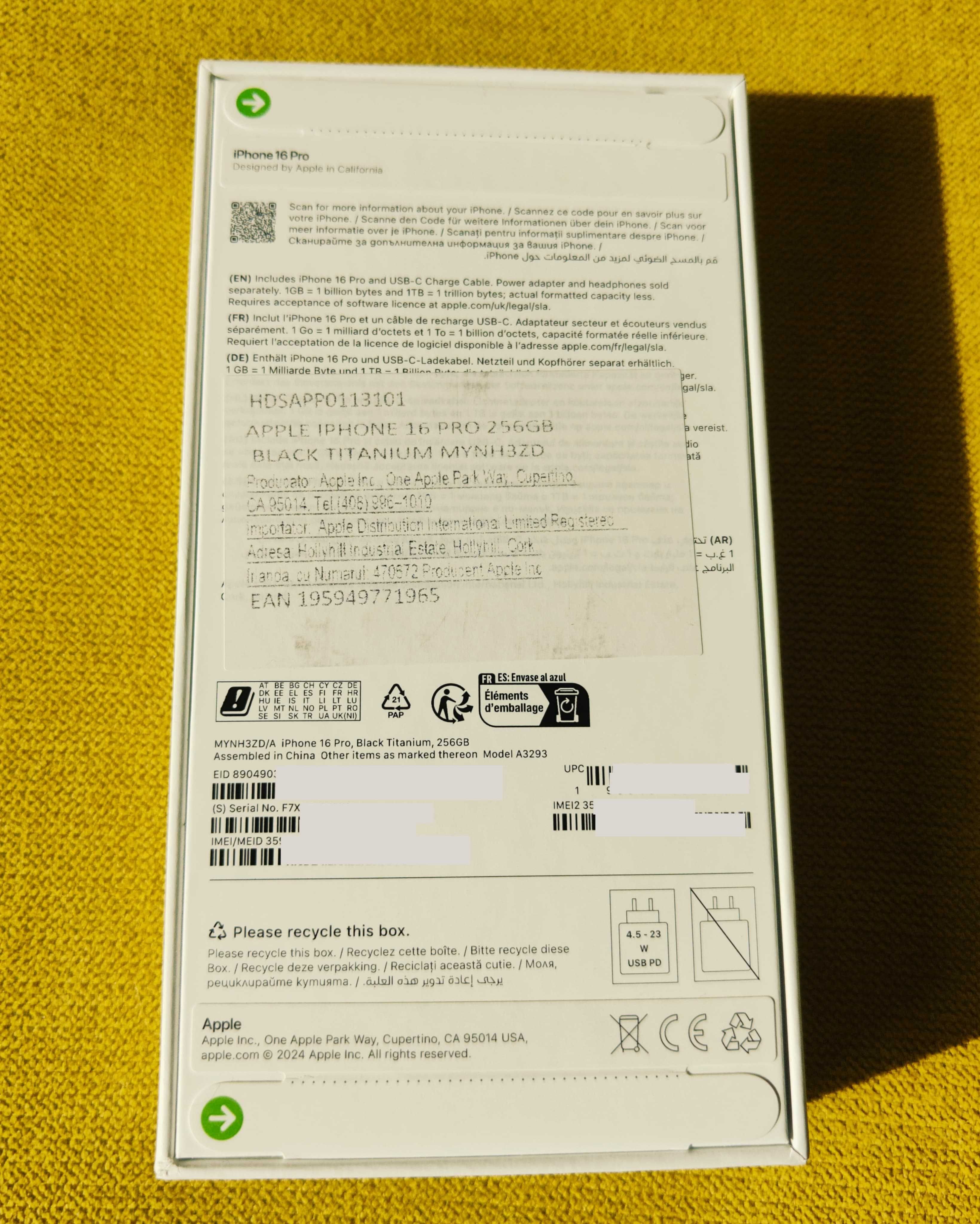 iPhone 16 PRO, 256 GB, Negru, Sigilat, 100% nou, cu garantie