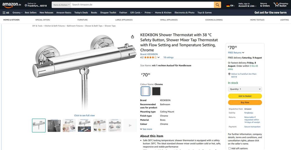 Baterie cu termostat baie/dus, Safety 38gr, CROM, REDUS de la 350RON