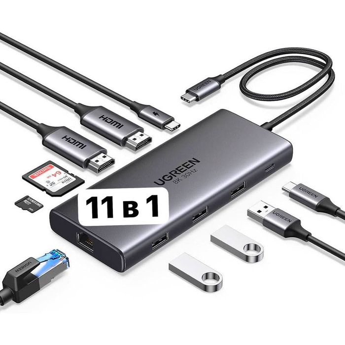 Usb hub концентратор usb Hdmi lan vga aux r45 катридер универсальный