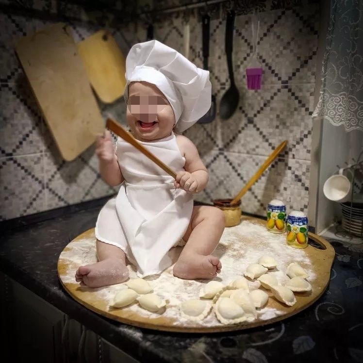 Halat sort de bucătărie pentru copii și bebelus, costum bucătar boneta
