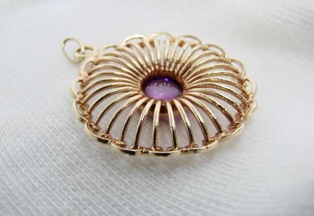 Pandantiv Amuleta Aur 14K Cu Amethyst Ametist Cabochon Unicat