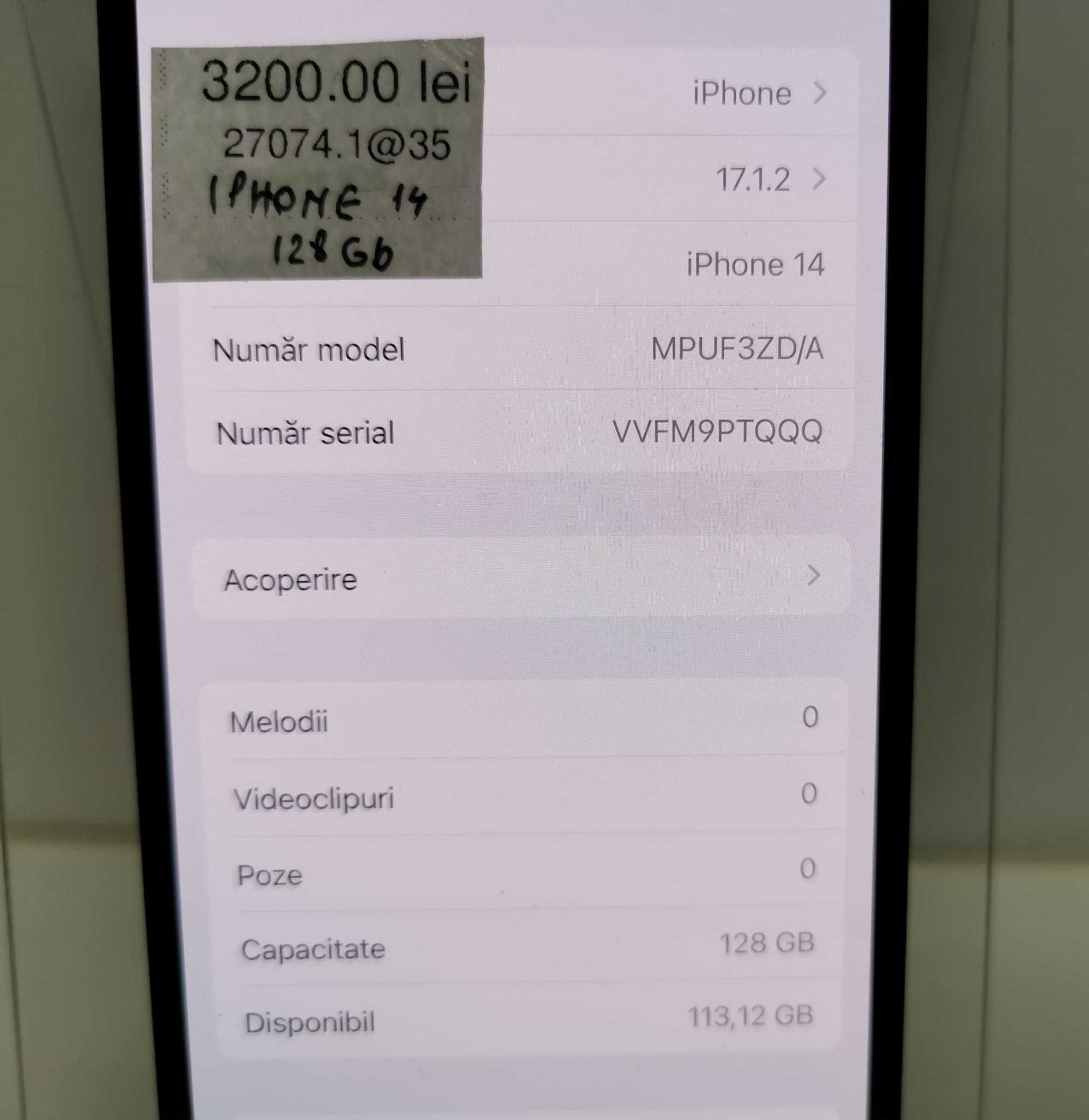 (AG 35) Telefon Apple Iphone 14 de 128 gb b.27074 - 2700 Lei