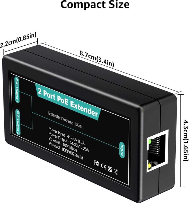 Extender PoE Gigabit 2 porturi VIMIN,IEEE802.3af/1000 Mbps,100 m