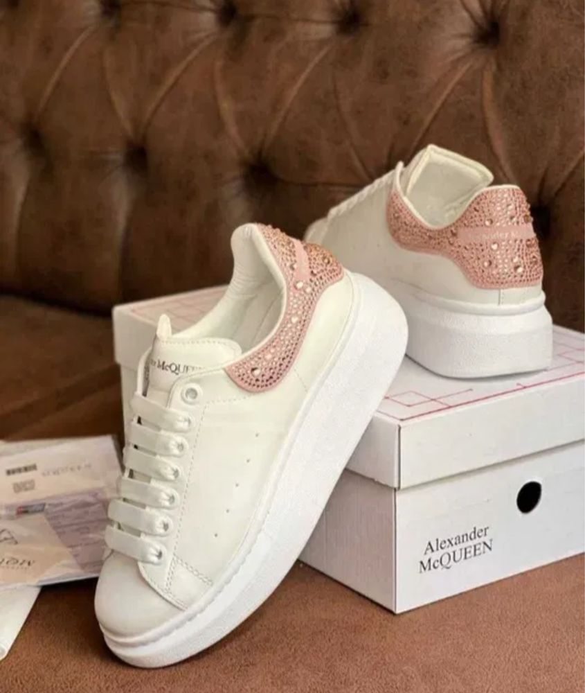 Adidasi Alexander Mcqueen Crystals pietricele roz pink piele naturala
