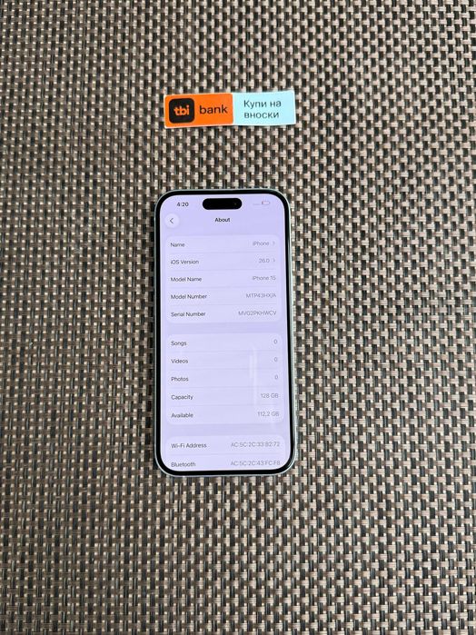 100% Батерия! iPhone 15 Лизинг от 40лв/м ГАРАНЦИЯ Blue 128GB син