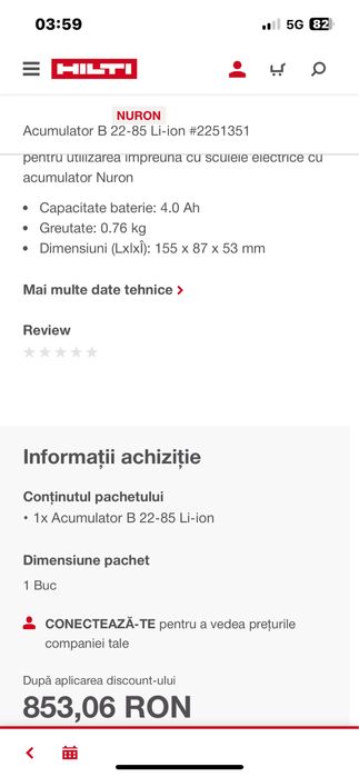 Acumulatori Hilti Nuron 22V/36V si 12V-Sigilati