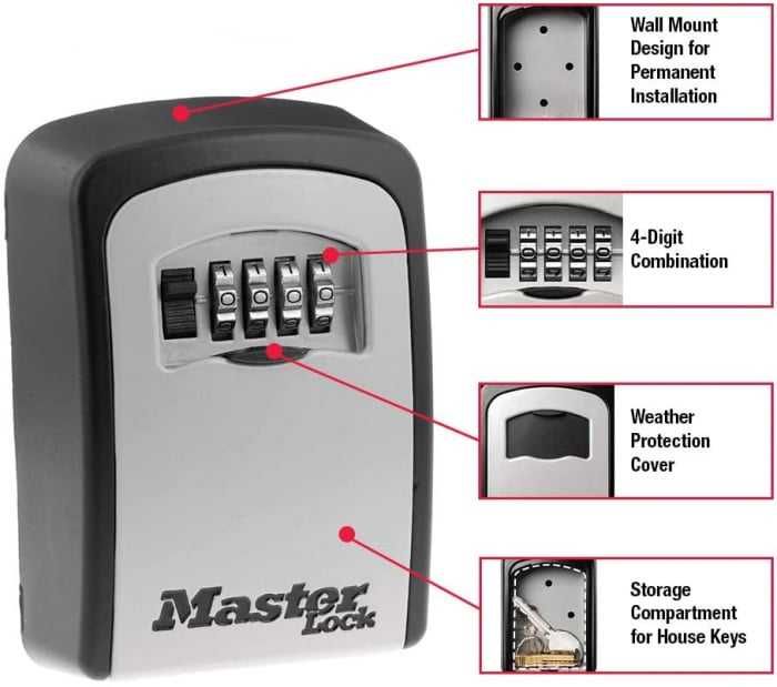 Cutie metalica seif chei Master Lock 5401EURD cifru  115 mm x 85 mm