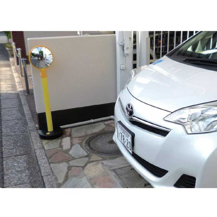 Stâlp delimitare cu suport si oglindă rutieră convexă