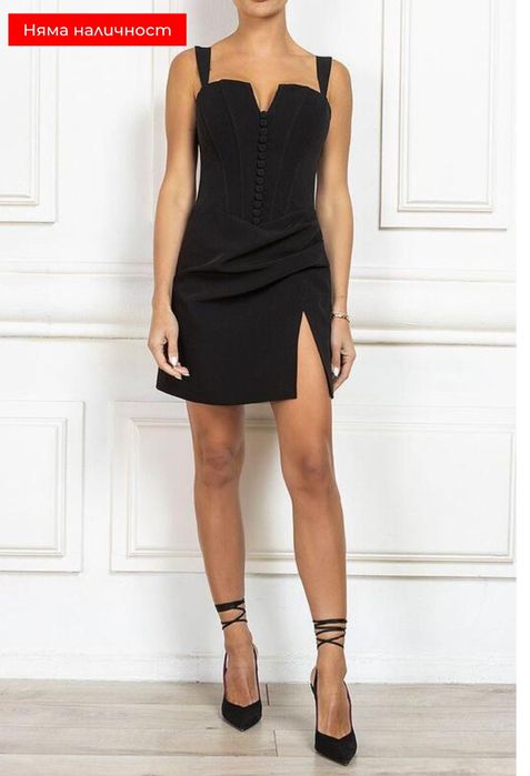Cliche къса официална черна рокля с корсет и копчета