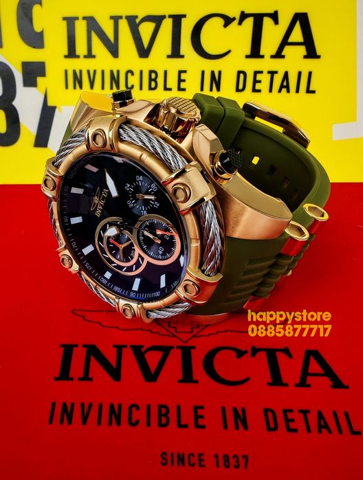 INVICTA Bolt Vestige Green/Gold 52 mm, Инвикта нов ръчен часовник