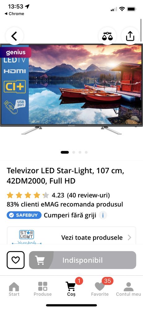 Televizor Full HD 107 cm  ( non  SMART)