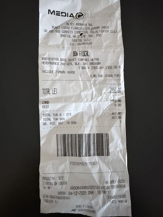 Casti bose quiet comfort, 2nd gen, noi, garantie