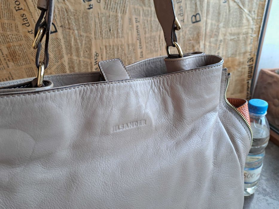 дамска чанта,Jil Sander,бежова,кожена торба-естествена кожа