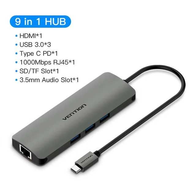 Срочно! Хаб Vention USB-C HUB Type C HUB to Thunderbolt 3 HDMI RJ45
