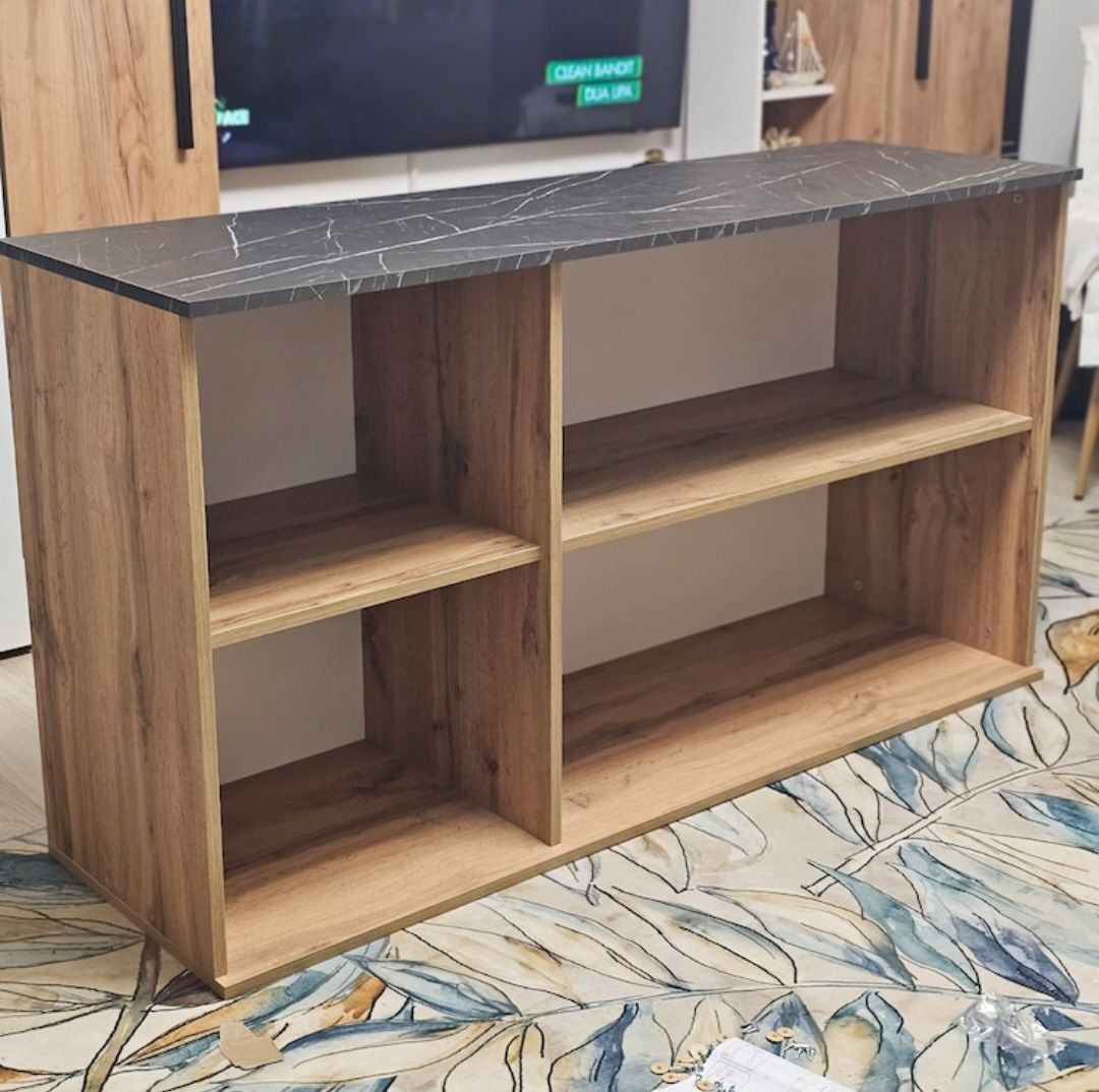 Comodă 138x42x75 / Culoare Stejar Dakota / Efect Marmură piatră