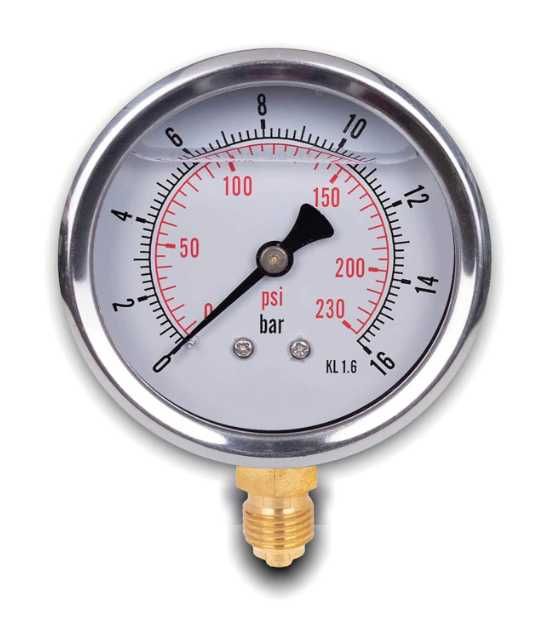 Manometru cu glicerină, conexiune radială, oțel inoxidabil IP65, 63 mm