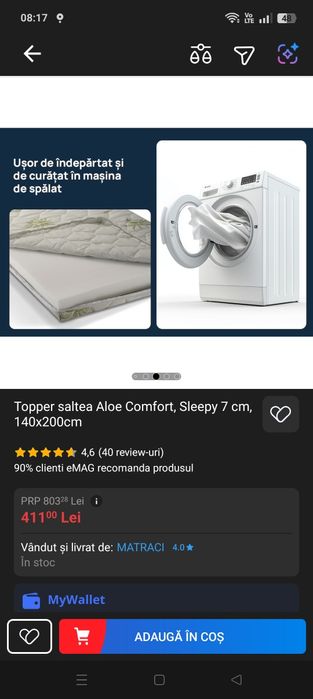 Topper saltea Aloe Comfort, Sleepy 7 cm, 140x200cm