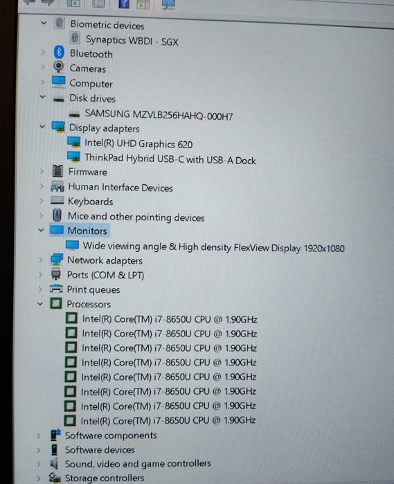 Workstation Lenovo T580 I7 8650U Ecran FlexView 15 256Gb SSD DDR4 Ram