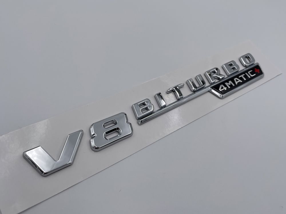 Emblema Mercedes V8 Biturbo 4matic plus crom