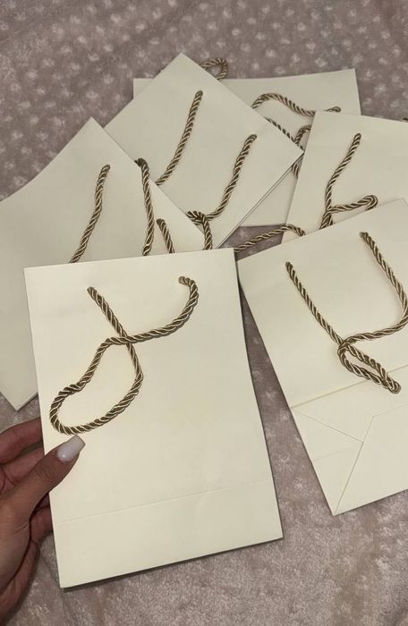 Пакеты бежевые с тканевыми ручками