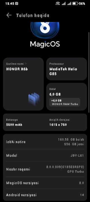 Honor x6 b 256 xotira