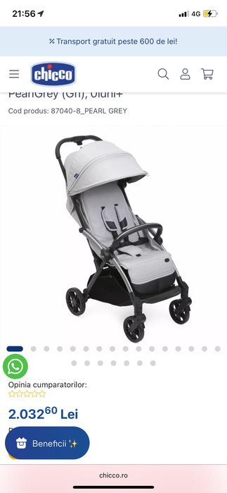 Carucior sport Goody XPlus Chicco, PearlGrey, până la 22 kg