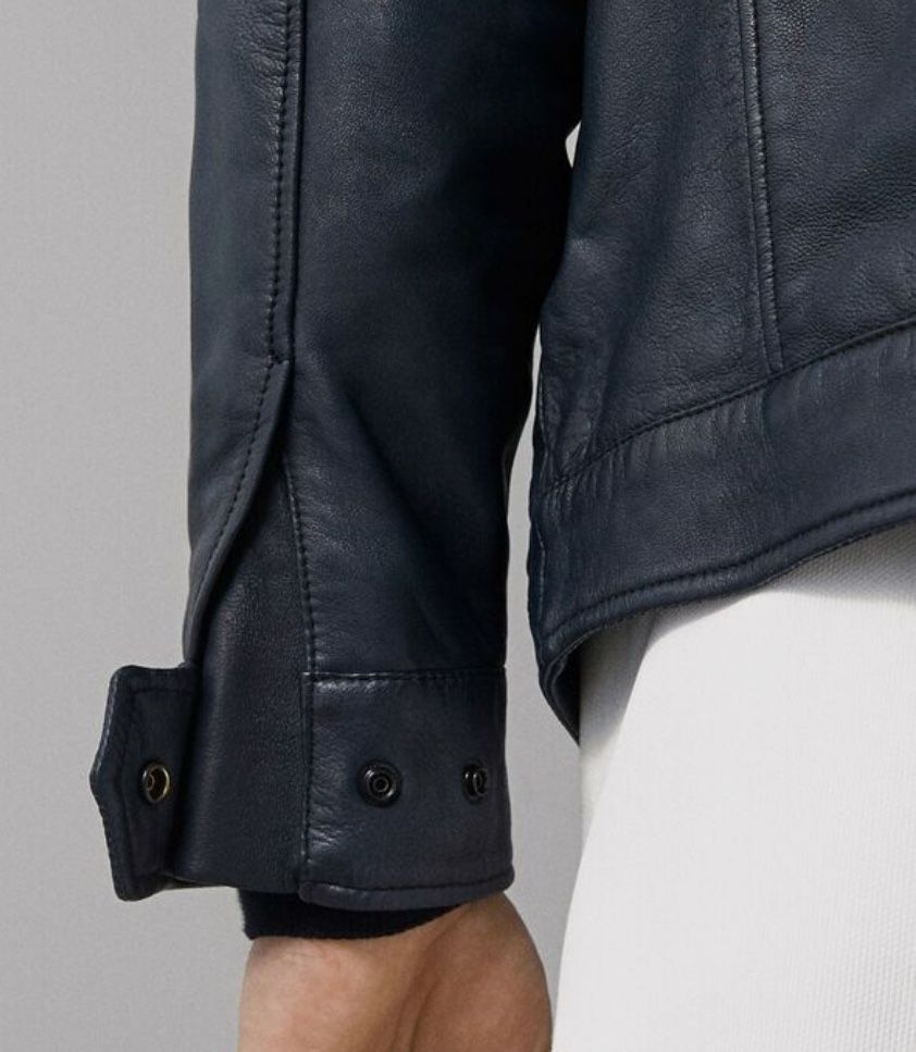 Massimo Dutti geaca piele barbati / jacheta de piele bleumarin