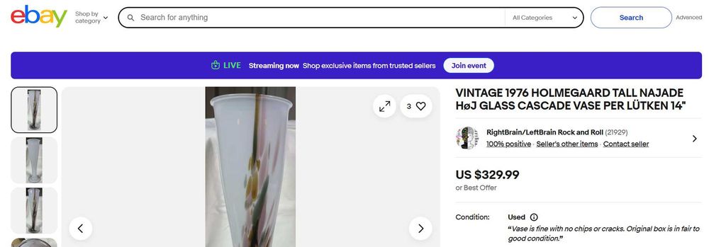 Vază din sticlă ARTA Najade, proiectată Designer  Per Lütken 1976-1987