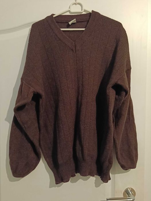 Pulover clasic anchoir bărbați maro 100% lână, XL, NOS