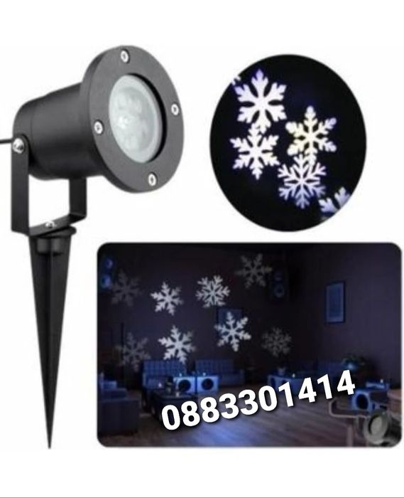 Коледен Прожектор Лазерен Фенер Снежинки Водоустойчив