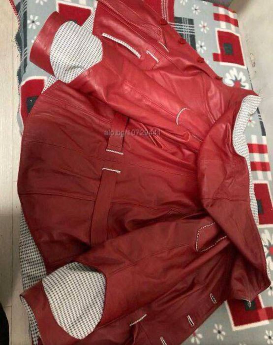 Кожено Яке със качулка, червено ново голям размер