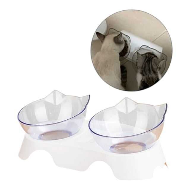 Set de 2 bucati Bol dublu apa-hrana pentru pisici, , Polipropilena,Alb