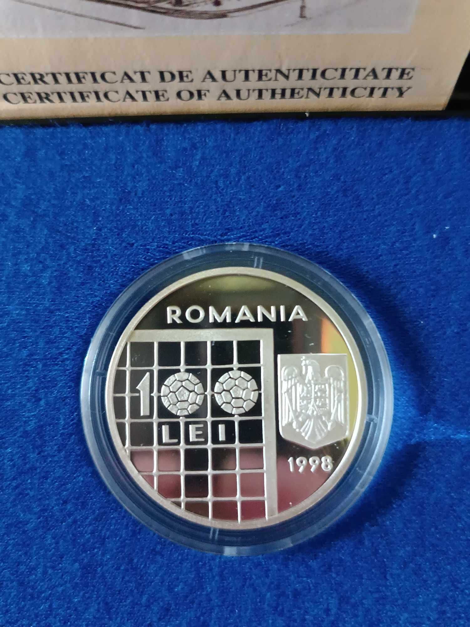 Moneda din argint 100 lei Campionatul Mondial de Fotbal Franta 1998