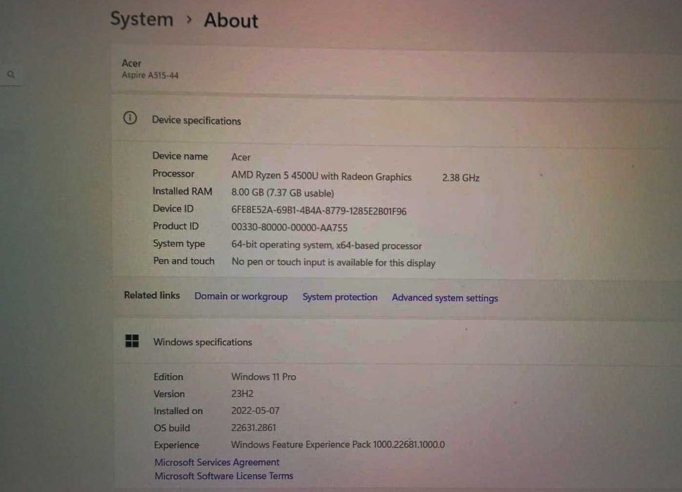 Laptop Acer Aspire A515 2,4Ghz/256GB/8GB