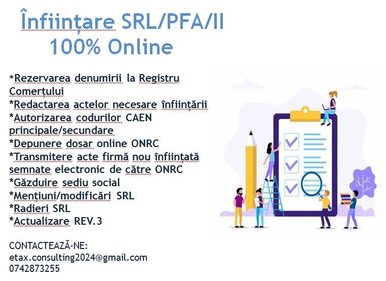 Înființare, modificare SRL/ PFA