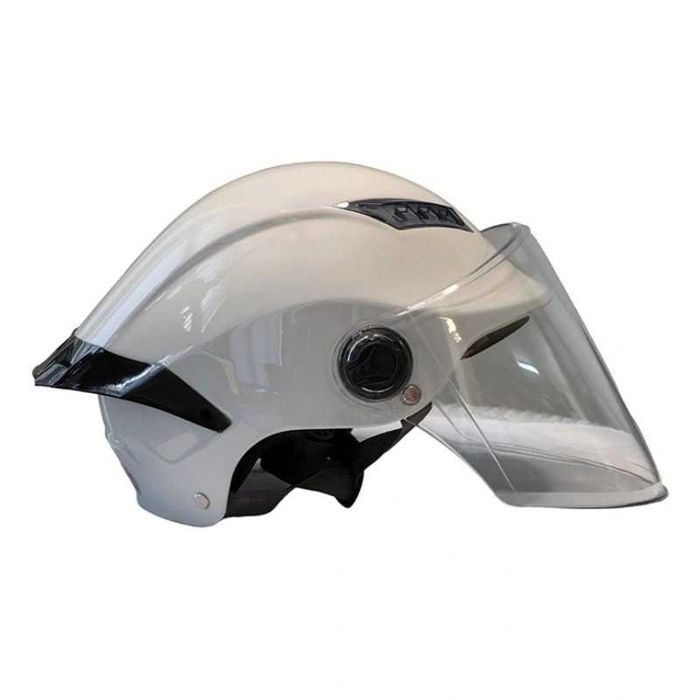 Каска за мотор с Визьор и Спойлер – Бял