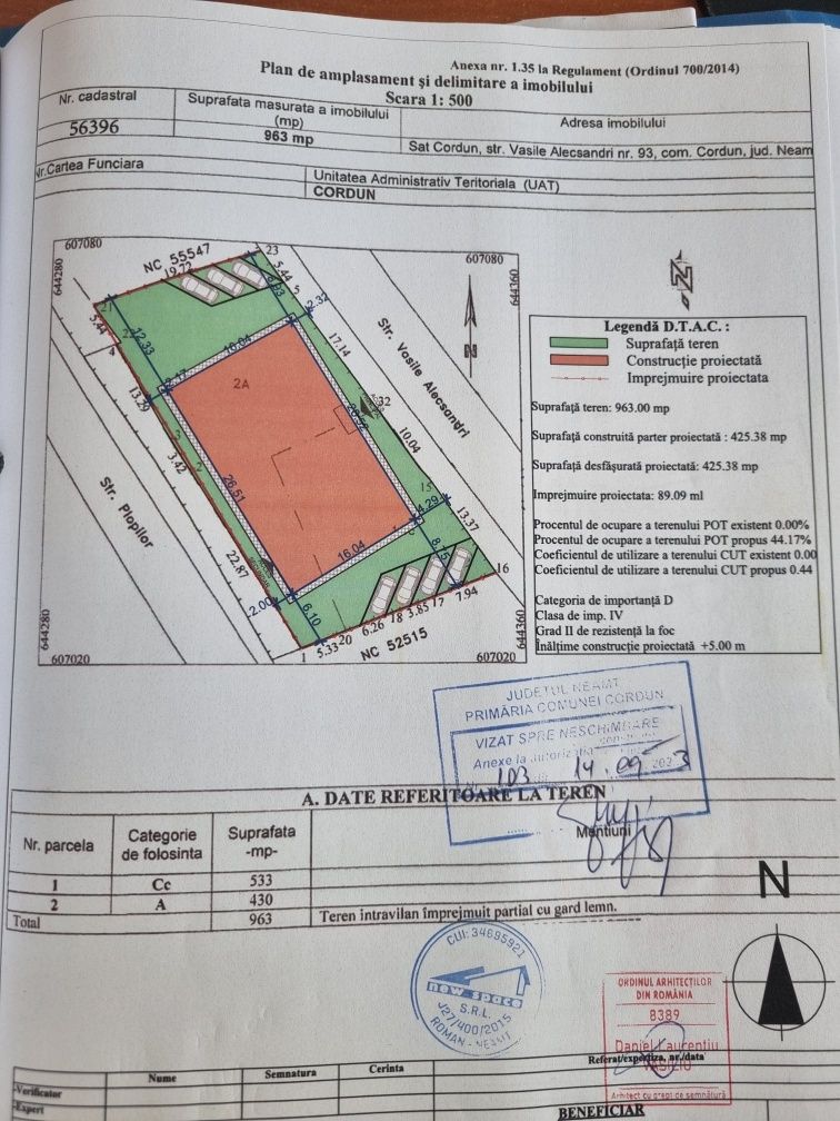 teren 963mp cu autorizatie  spatiu comercial 425mp construiti centru