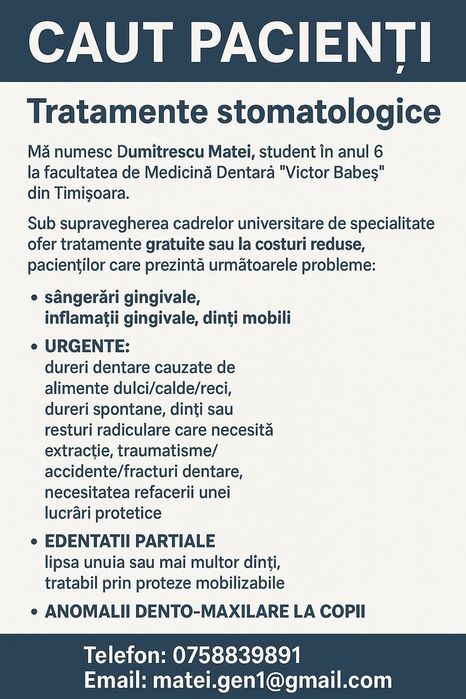 Tratamente stomatologice LA PRET REDUS/GRATIS