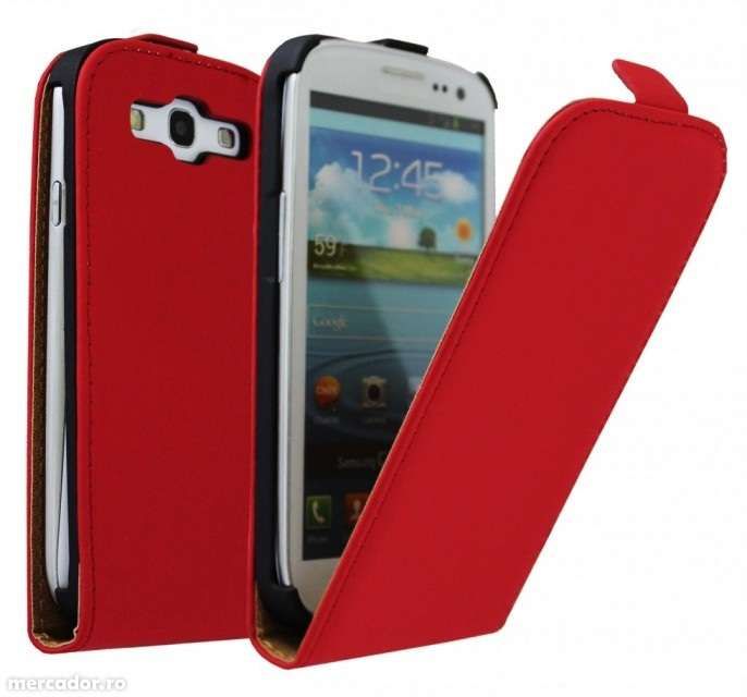 Husa Eleganta TOC PIELE FLIP ROSU RED Samsung Galaxy S3 i9300 + Folie