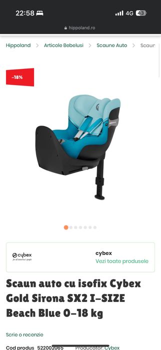 Scaun auto CYBEX SIRONA SX2 I SIZE 360 rotatie cu baza  isofix