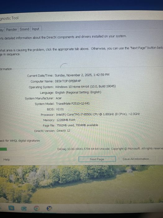 Acer i7 8th 12 gb Ram SSD 512 video nVidia