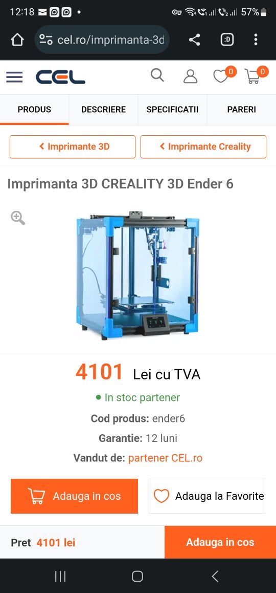 Imprimanta 3D ENDER 6 SIGILATĂ