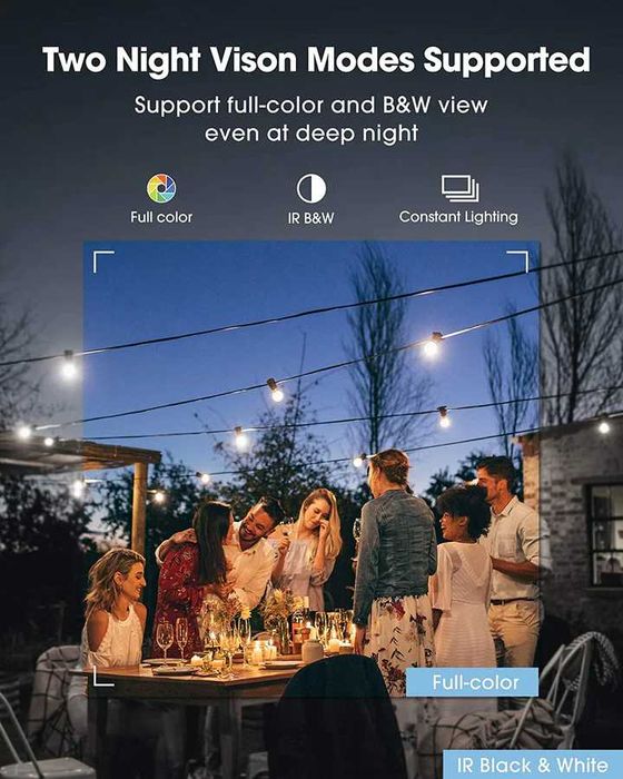 Външна камера Homeviz, 2K WiFi,нощно виждане, двупосочно аудио,IP66 в
