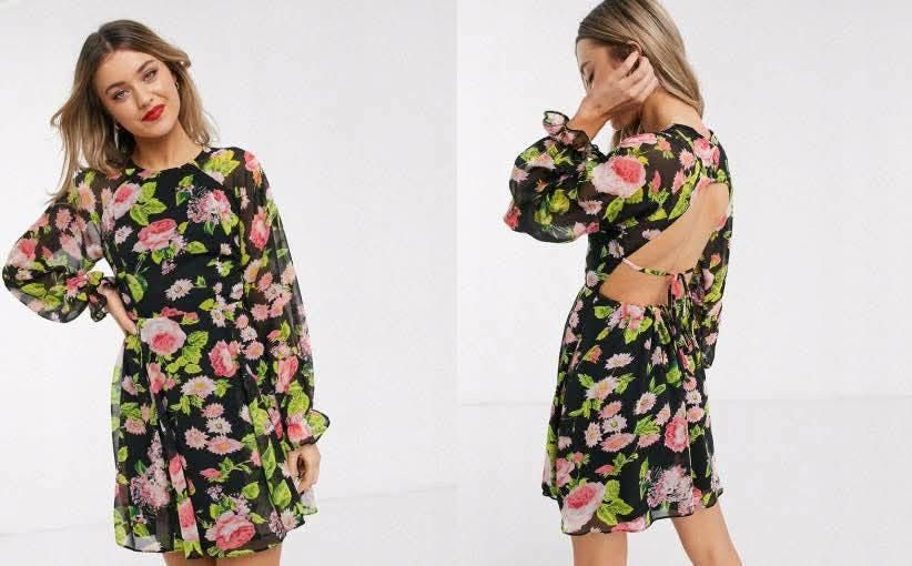 Къса рокля с цветя и гол гръб на Asos
