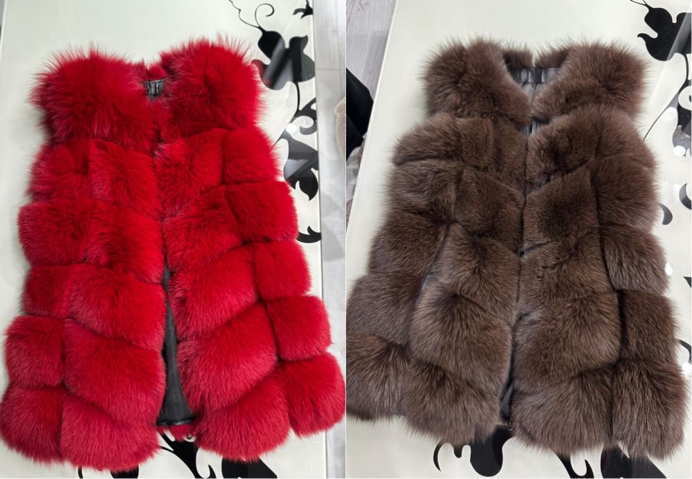 Естествен косъм лисица червен кафяв елек яке палто